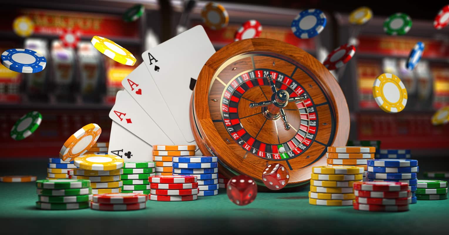 ขั้นตอนสำหรับคาสิโนออนไลน์ - Casino jackpot and gambling concept background. Roulette. cards,