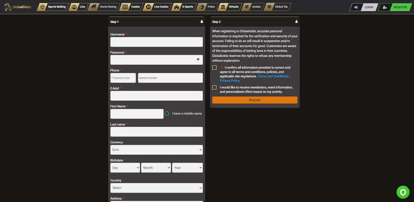 Register on Globalodds